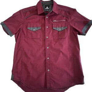 Infringement Men's Medium Short Sleeve Button Down Burgundy Shirt